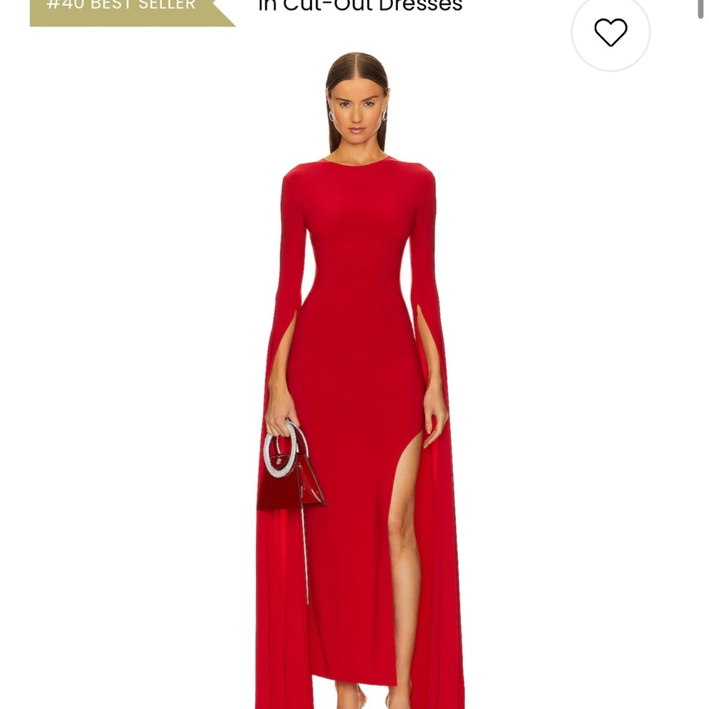 Open Back Ribbon Sleeve Wide Slit Gown in Tiger Red
Norma Kamali
